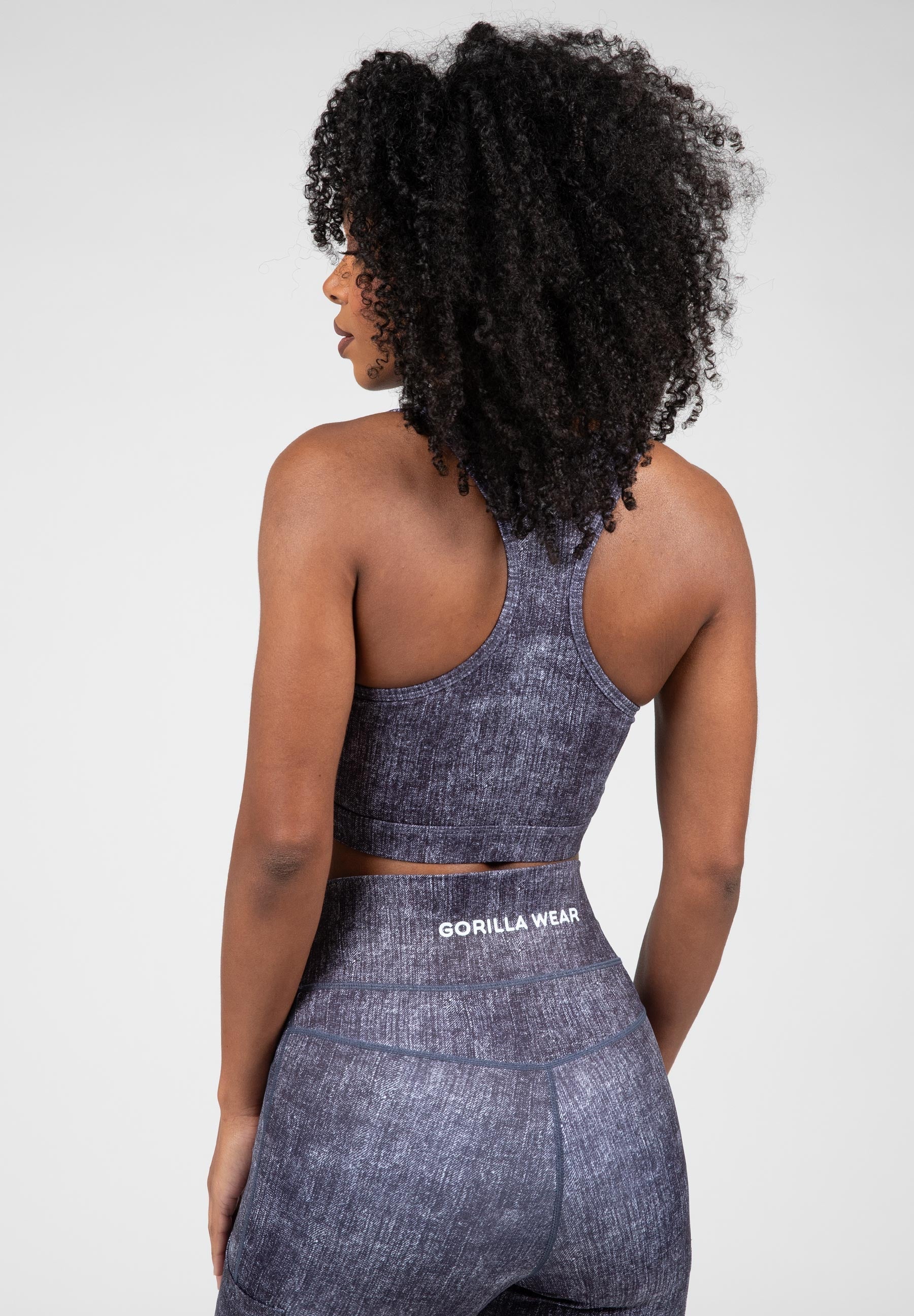Gorilla Wear Camilla Zip-Front Sports Bra - Blue Denim