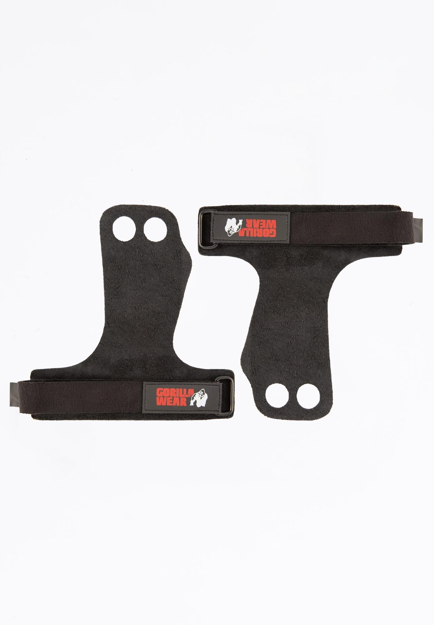 Gorilla Wear 2-Hole Leather Lifting Grips - Black