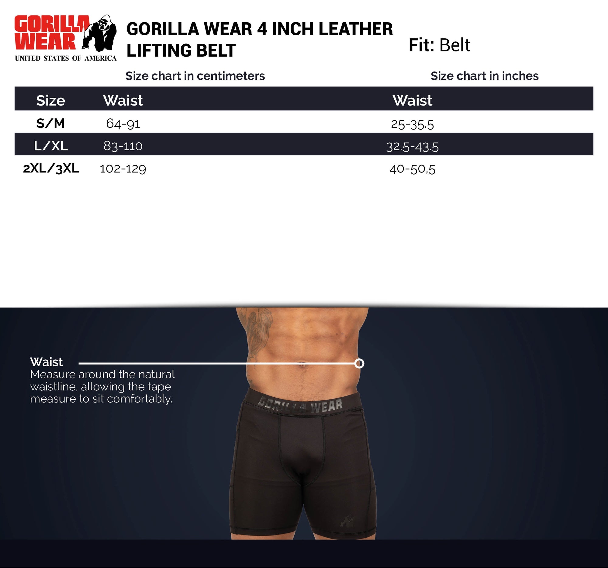 Gorilla Wear 4-inch Leather Lifting Belt - Kaikki värit