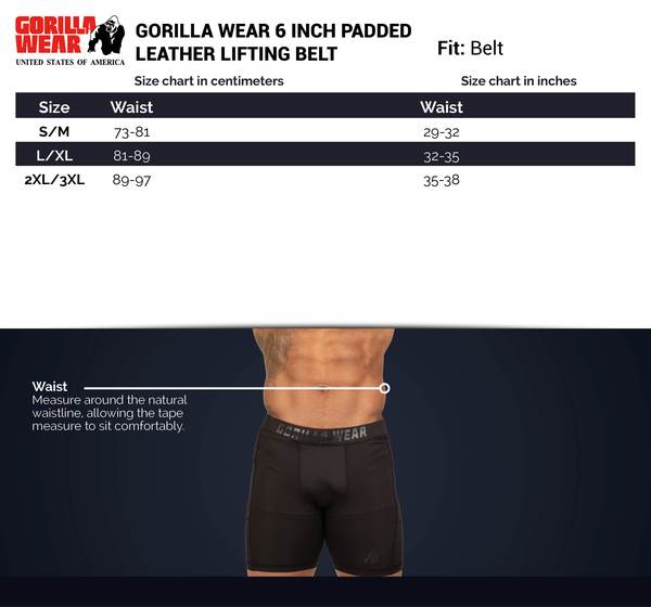 Gorilla Wear 6- Inch Padded Leather Lifting Belt - Kaikki värit